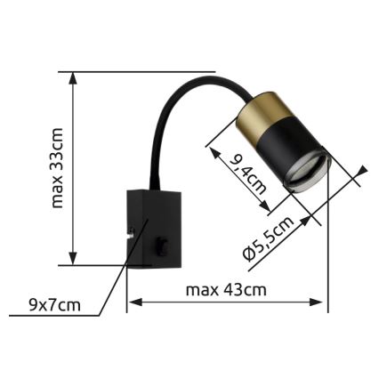 Globo - Vægspot 1xGU10/25W/230V sort/guldfarvet