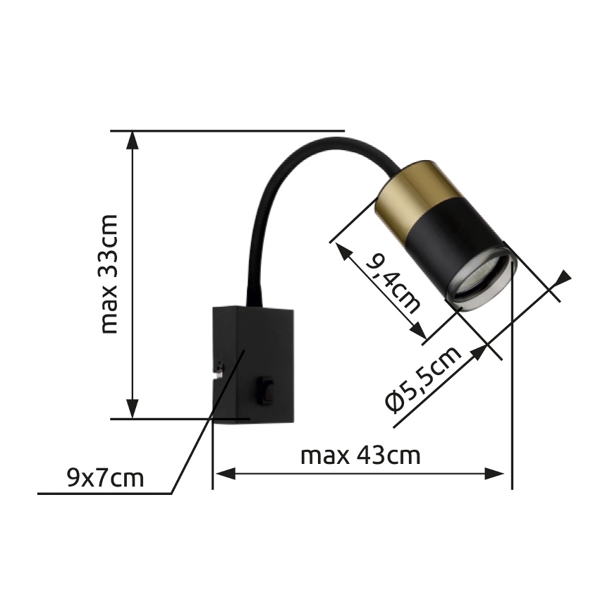 Globo - Vægspot 1xGU10/25W/230V sort/guldfarvet