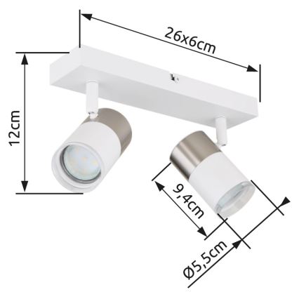 Globo - Spotlampe 2xGU10/25W/230V hvid/mat krom