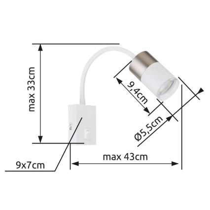 Globo - Vægspot 1xGU10/25W/230V hvid/mat krom