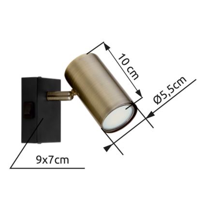 Globo - Vægspot 1xGU10/25W/230V sort/messing