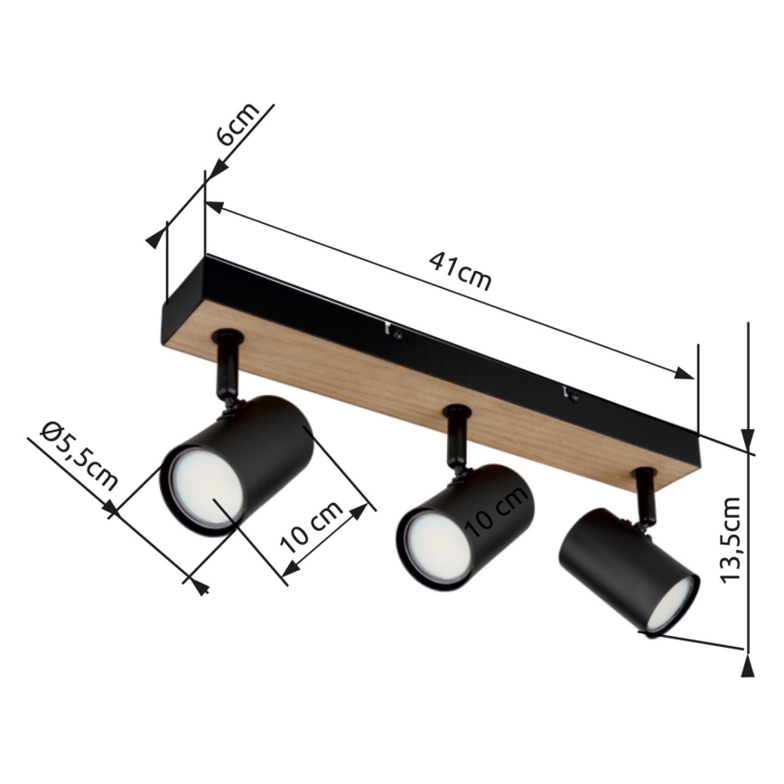 Globo - Spotlampe 3xGU10/35W/230V sort/brun