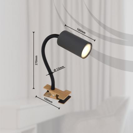 Globo - Fleksibel lampe med klemme 1xGU10/25W/230V grå/brun