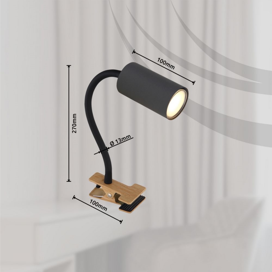 Globo - Fleksibel lampe med klemme 1xGU10/25W/230V grå/brun