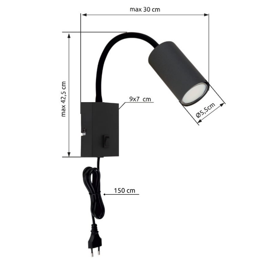 Globo - Fleksibel væglampe 1xGU10/25W/230V sort