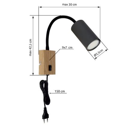 Globo - Fleksibel væglampe 1xGU10/25W/230V grå/brun