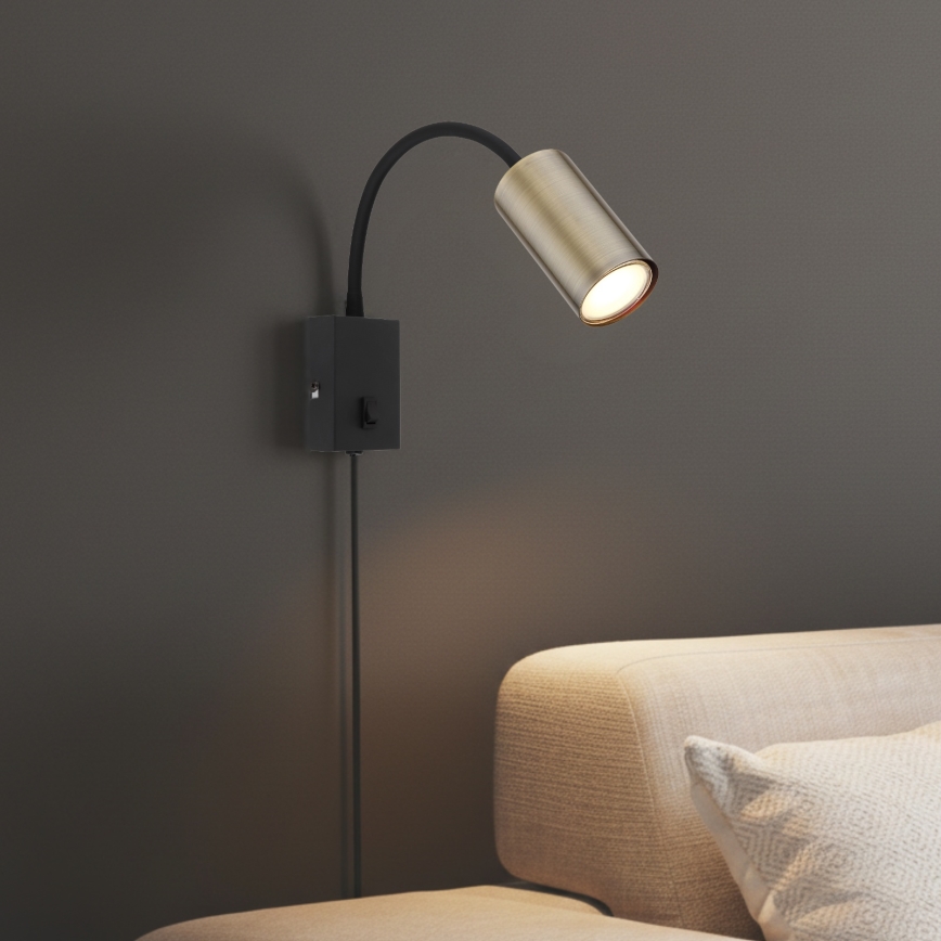 Globo - Fleksibel væglampe 1xGU10/25W/230V sort/messingfarvet