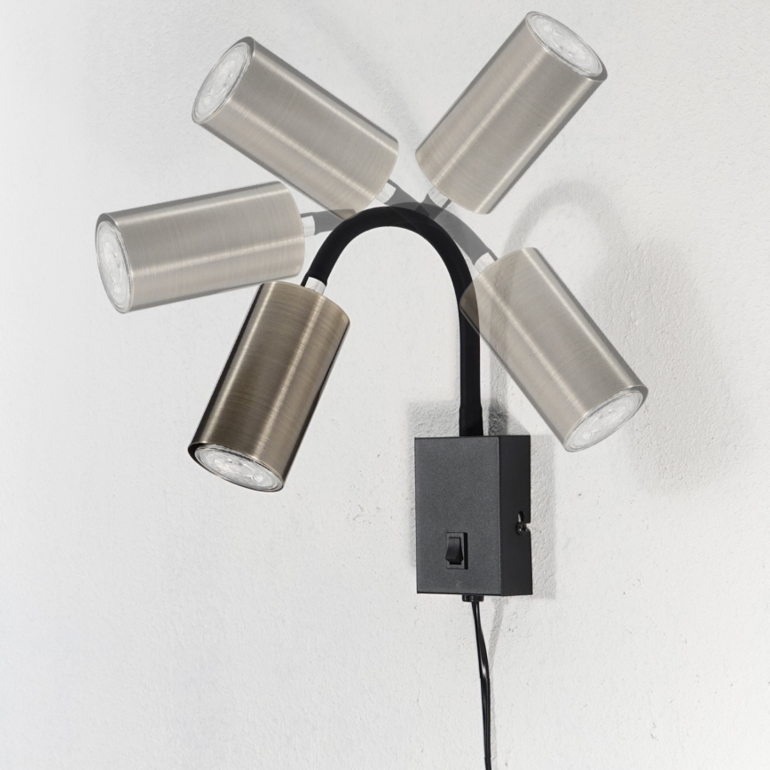 Globo - Fleksibel væglampe 1xGU10/25W/230V sort/messingfarvet