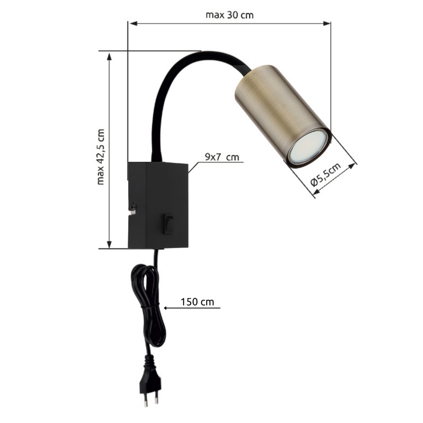 Globo - Fleksibel væglampe 1xGU10/25W/230V sort/messingfarvet
