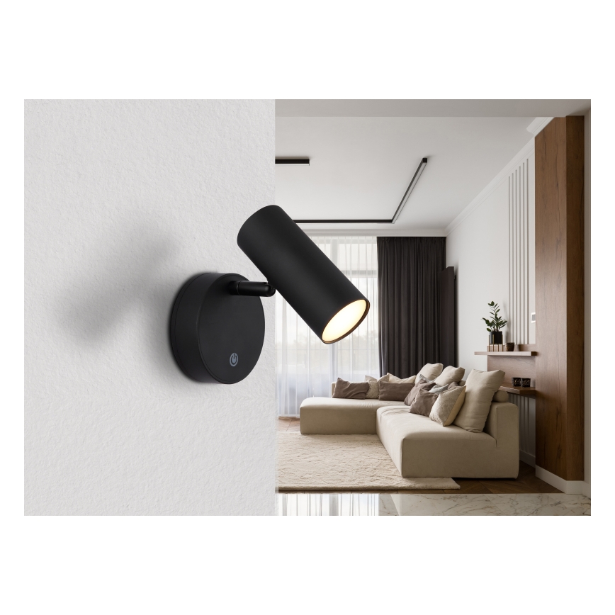 Globo - LED dæmpbar genopladelig vægspotlampe LED/0,4W/3,7V 1800 mAh sort