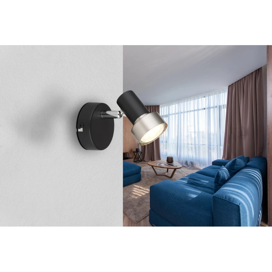 Globo - Vægspot 1xGU10/25W/230V sort/sølvfarvet