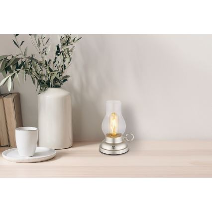 Globo - Genopladelig LED bordlampe m. touch-funktion dæmpbar LED/1W/3,7V 1200 mAh mat krom