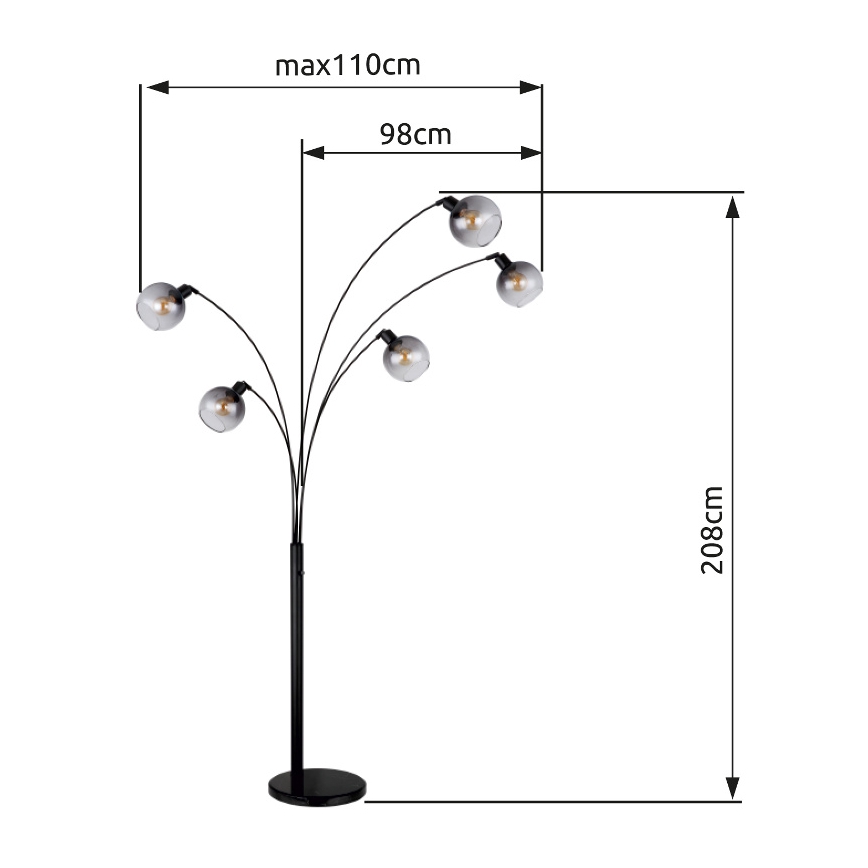 Globo - Gulvlampe 5xE27/40W/230V røget