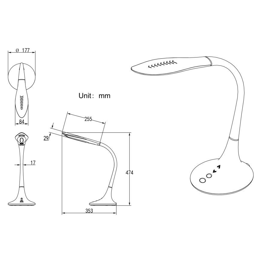 Globo - LED bordlampe m. touch-funktion fleksibel LED/9W/230V 3000/4500/6500K sort