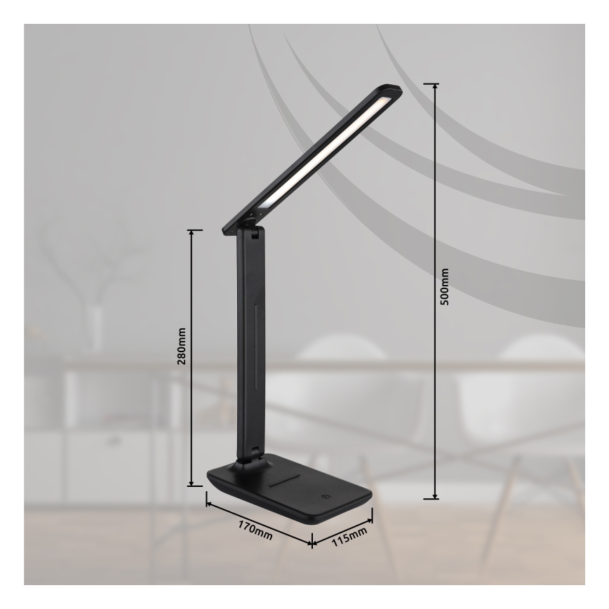 Globo 58439SA - LED bordlampe m. touch-funktion dæmpbar og genopladelig BRIGHTON LED/5W/5V 1800 mAh sort