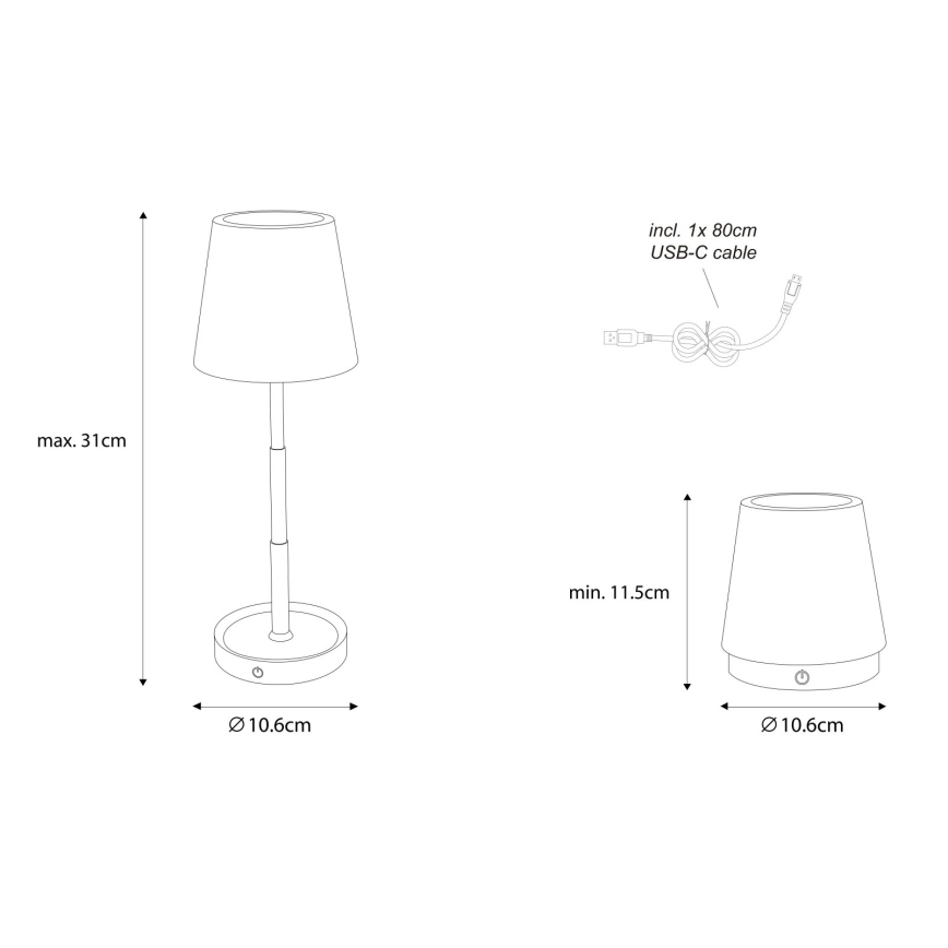 Globo - LED berøringsdæmpbar genopladelig bordlampe LED/1,2W/5V 1200 mAh