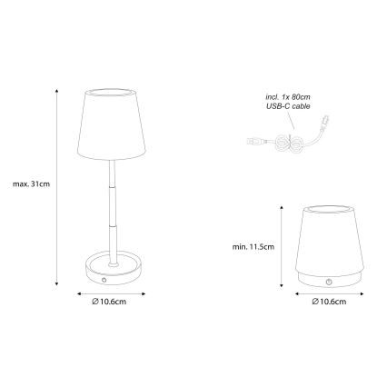 Globo - LED Dæmpbar berøringsbetjent genopladelig bordlampe LED/1,2W/3V 1200 mAh