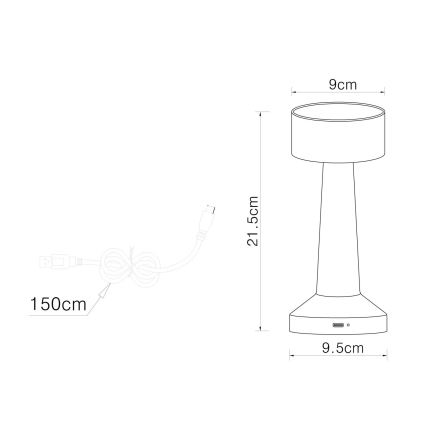 Globo - LED bordlampe m. touch-funktion dæmpbar LED/1W/3,7V 2700K/4000K/6500K 800 mAh USB guldfarvet