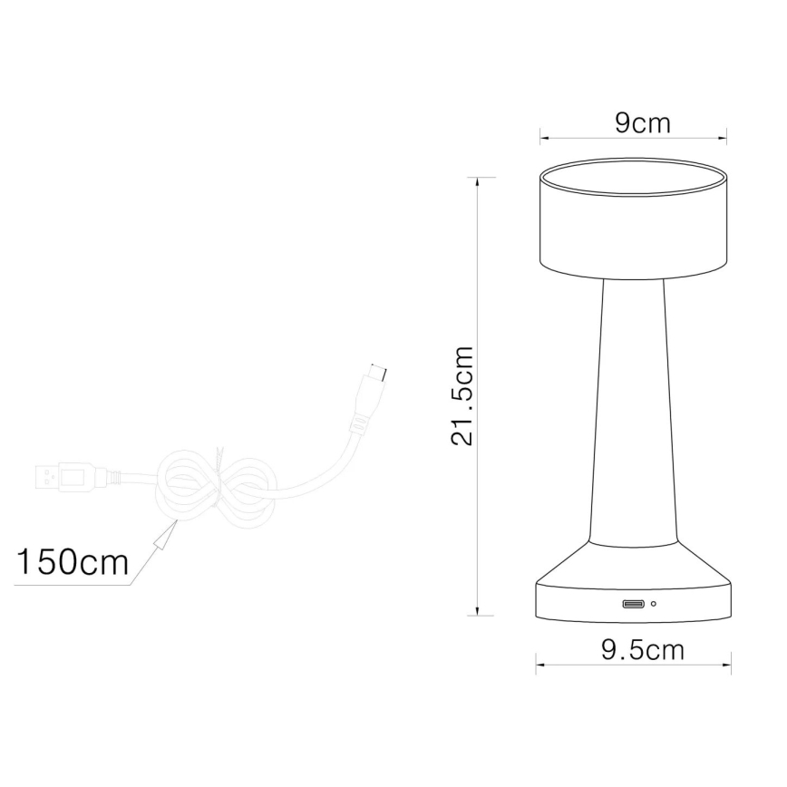Globo - LED bordlampe m. touch-funktion dæmpbar LED/1W/3,7V 2700K/4000K/6500K 800 mAh USB sort