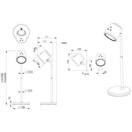 Globo - LED bordlampe m. touch-funktion dæmpbar 04.01.2001 LED/6W/3,7V 3000K/4000K/6500K 1500 mAh USB sort