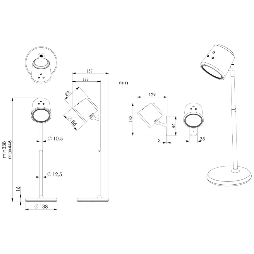 Globo - LED bordlampe m. touch-funktion dæmpbar 04.01.2001 LED/6W/3,7V 3000K/4000K/6500K 1500 mAh USB sort