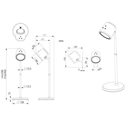 Globo - LED bordlampe m. touch-funktion dæmpbar 04.01.2001 LED/6W/3,7V 3000K/4000K/6500K 1500 mAh USB hvid
