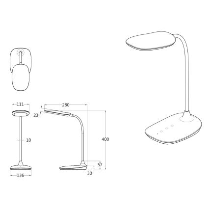 Globo - LED bordlampe m. touch-funktion dæmpbar LED/9W/230V 3000K/4000K/6500K CRI 90 sort