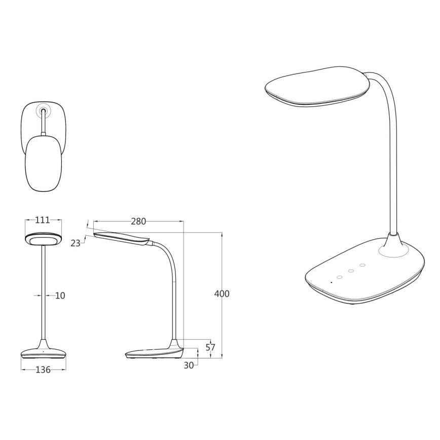 Globo - LED bordlampe m. touch-funktion dæmpbar LED/9W/230V 3000K/4000K/6500K CRI 90 sort