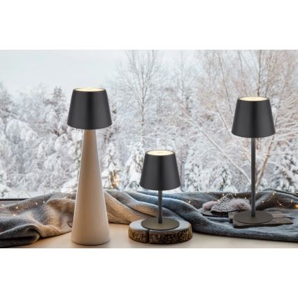 Globo - Dæmpbar LED-bordlampe til udendørs brug, berøringsbetjent og genopladelig, 3-i-1, LED/3W/5V, 3000/4000/5000K, IP54, 1800 mAh, sort