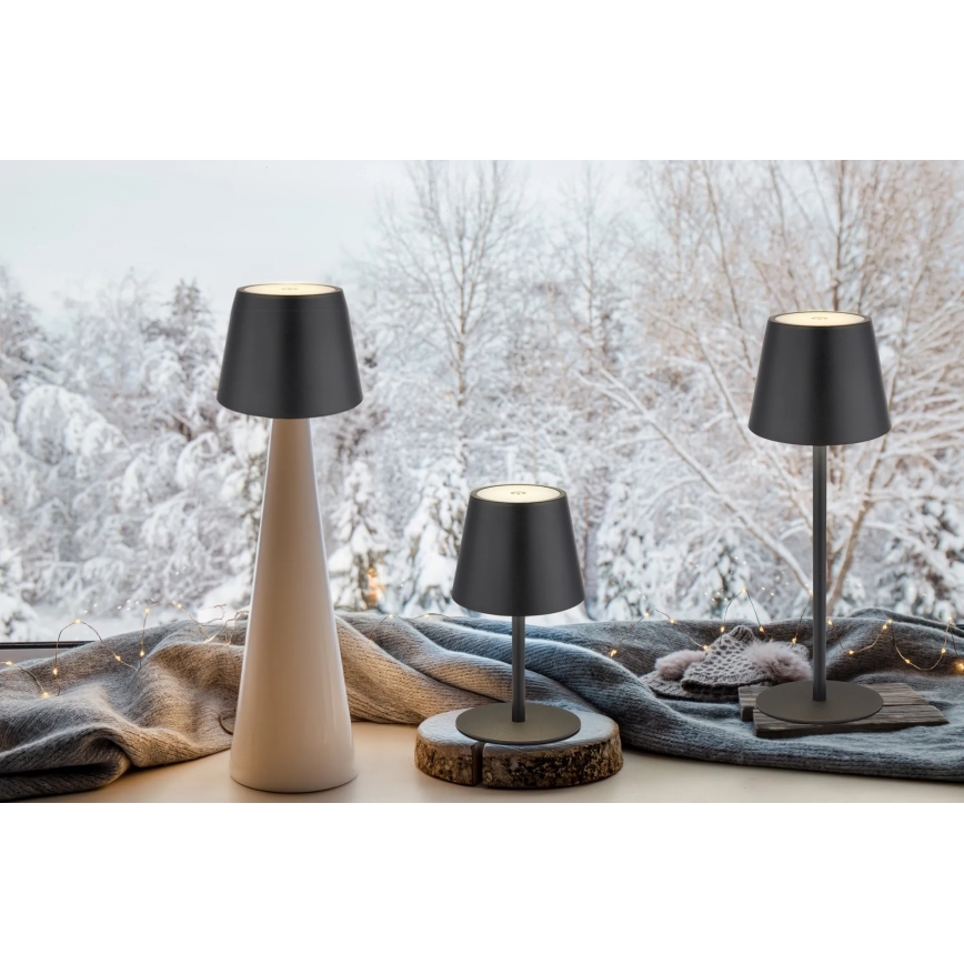 Globo - Dæmpbar LED-bordlampe til udendørs brug, berøringsbetjent og genopladelig, 3-i-1, LED/3W/5V, 3000/4000/5000K, IP54, 1800 mAh, sort