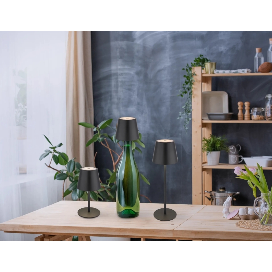 Globo - Dæmpbar LED-bordlampe til udendørs brug, berøringsbetjent og genopladelig, 3-i-1, LED/3W/5V, 3000/4000/5000K, IP54, 1800 mAh, sort