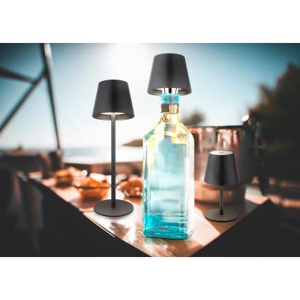 Globo - Dæmpbar LED-bordlampe til udendørs brug, berøringsbetjent og genopladelig, 3-i-1, LED/3W/5V, 3000/4000/5000K, IP54, 1800 mAh, sort