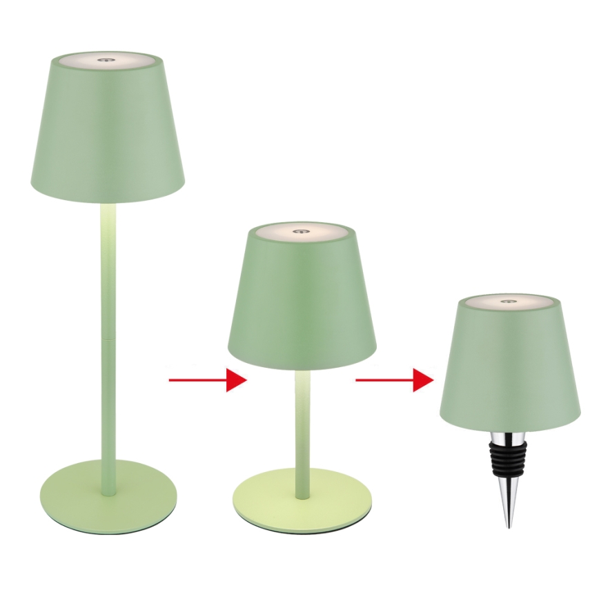 Globo - LED, dæmpbar, berøringsbetjent, genopladelig udendørs bordlampe 3-i-1 LED/3W/5V 3000/4000/5000K IP54 1800 mAh grøn
