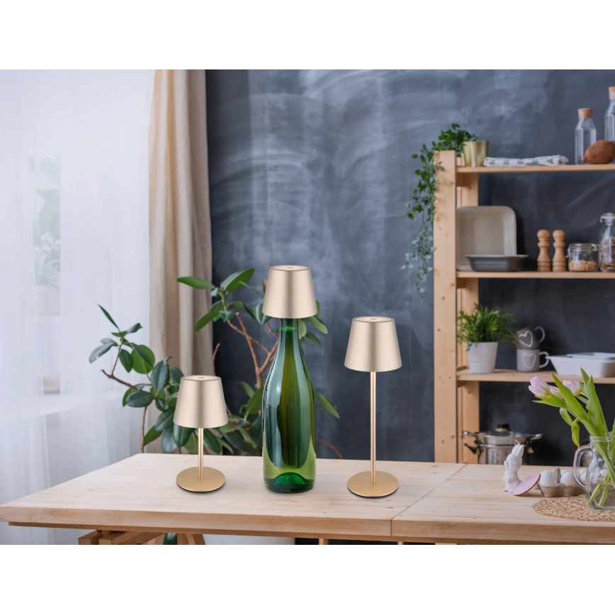 Globo - LED Dæmpbar berøringsbetjent genopladelig udendørs bordlampe 3-i-1 LED/3W/5V 3000/4000/5000K IP54 1800 mAh messing