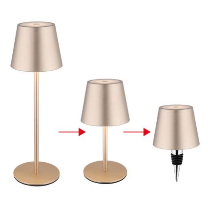Globo - LED Dæmpbar berøringsbetjent genopladelig udendørs bordlampe 3-i-1 LED/3W/5V 3000/4000/5000K IP54 1800 mAh messing
