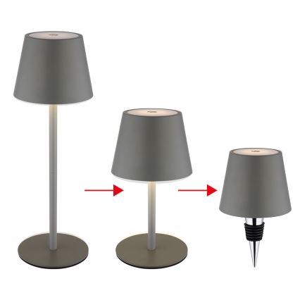 Globo - Dæmpbar berøringsbetjent genopladelig udendørs bordlampe 3-i-1 LED/3W/5V 3000/4000/5000K IP54 1800 mAh grå