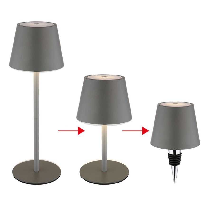 Globo - Dæmpbar berøringsbetjent genopladelig udendørs bordlampe 3-i-1 LED/3W/5V 3000/4000/5000K IP54 1800 mAh grå