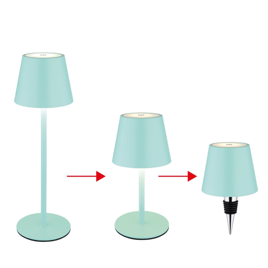 Globo - LED dæmpbar berøringsbetjent genopladelig udendørs bordlampe 3-i-1 LED/3W/5V 3000/4000/5000K IP54 1800 mAh mintgrøn