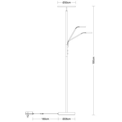 Globo - LED dæmpbar gulvlampe LED/28W/230V + LED/5W 3000K blank krom