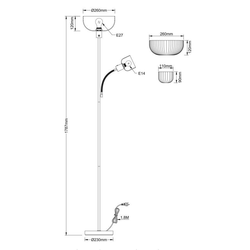 Globo - Gulvlampe 1xE27/40W/230V + 1xE14/25W