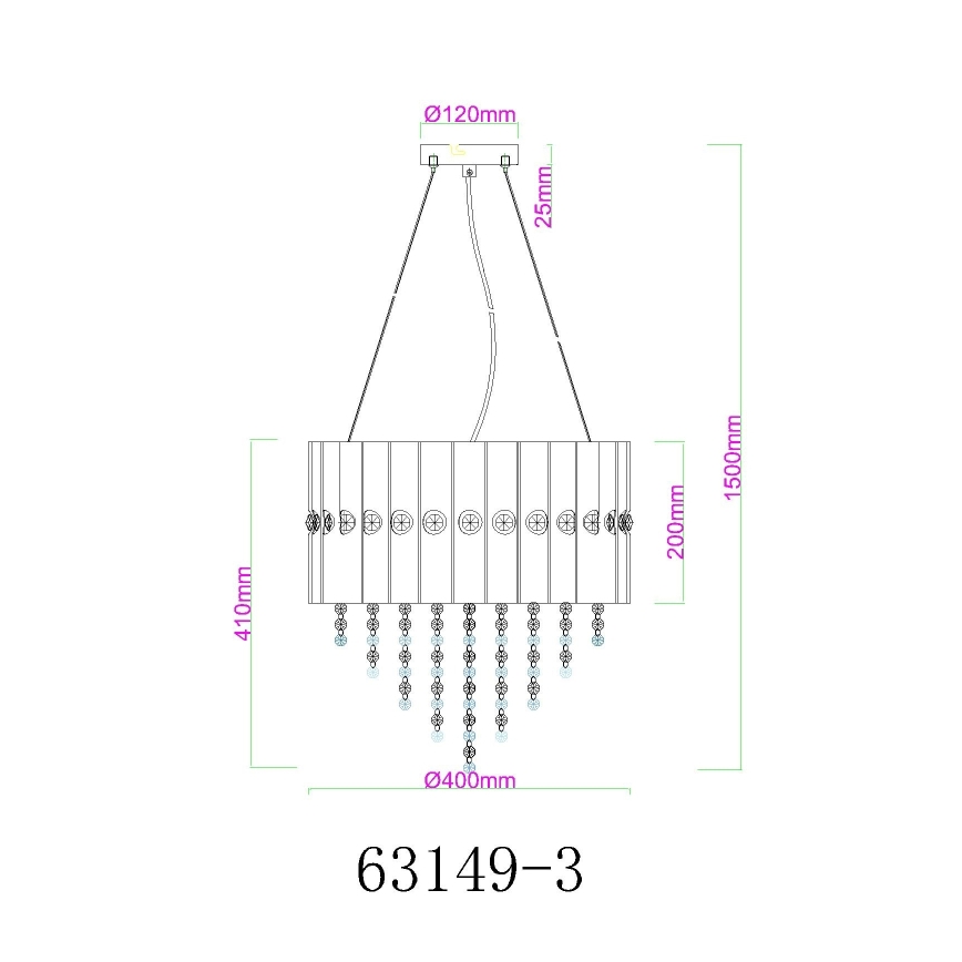 Globo - Pendel 3xE27/40W/230V diameter 40 cm
