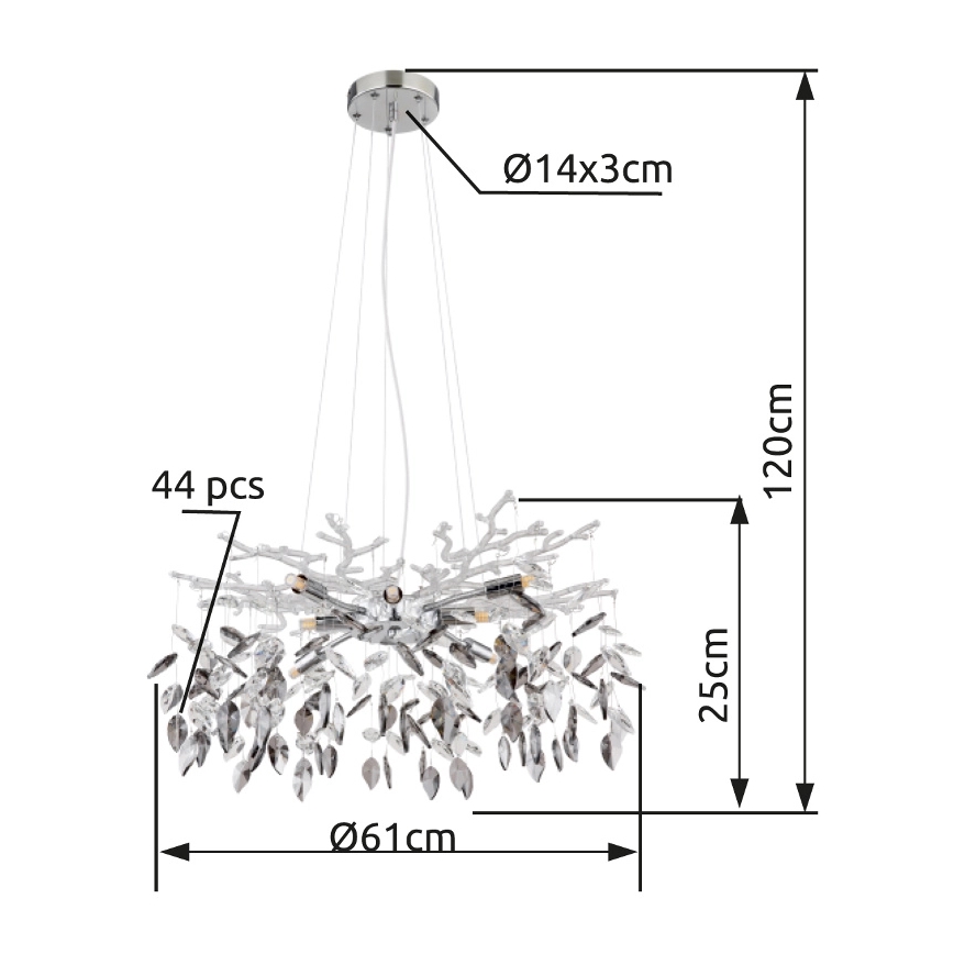 Globo - Pendel 8xG9/8W/230V diameter 61 cm skinnende krom