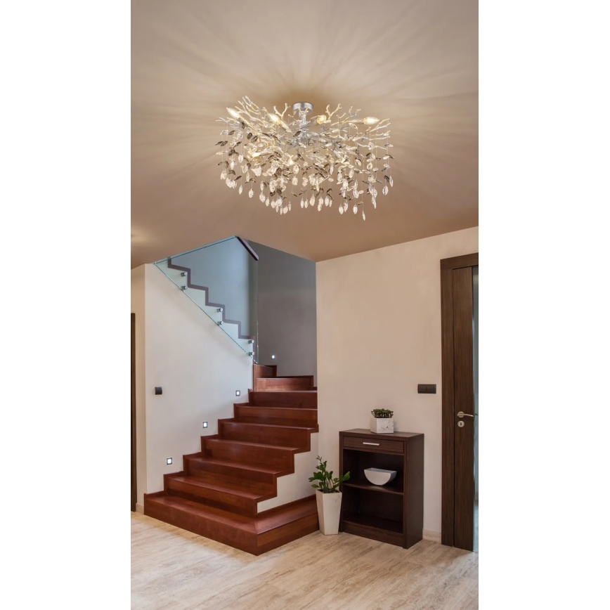 Globo - Loftlampe på stang 7xE14/40W/230V, sølvfarvet
