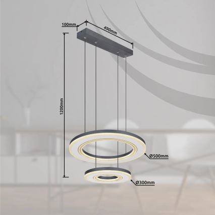 Globo - LED pendel dæmpbar LED/50W/230V 2700-6000K diameter 50 cm sort + fjernbetjening