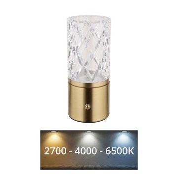 Globo - LED bordlampe m. touch-funktion dæmpbar LED/2,5W/3,7V 2700K/4000K/6500K 1800 mAh USB guldfarvet