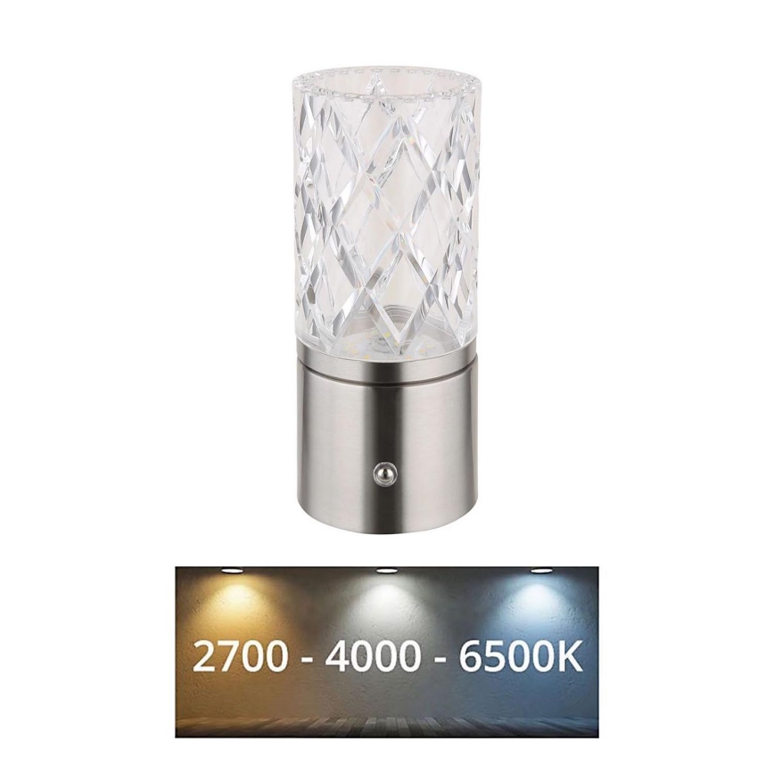 Globo - LED bordlampe m. touch-funktion dæmpbar LED/2,5W/3,7V 2700K/4000K/6500K 1800 mAh USB mat krom
