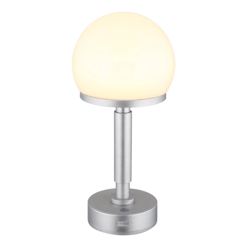 Globo - LED Genopladelig bordlampe m. touch-funktion dæmpbar LED/2,5W/5V 1800mAh 2800K sølvfarvet