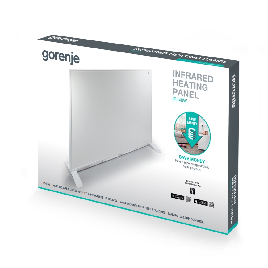 GORENJE IR540W - Smart elektrisk infrarødt varmepanel 540W med timer og Wi‑Fi, sort