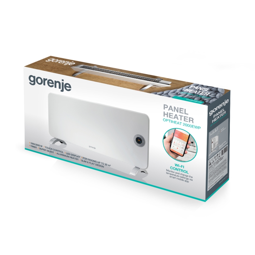 GORENJE OPTIHEAT 2000EWP - Smart elektrisk direktevarmer/konvektor 2000W IP44 Wi-Fi hvid
