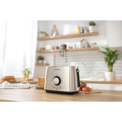 GORENJE T1000E - Brødrister til 2 skiver med varmerist 1000W/230V, rustfrit stål